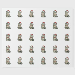 Christmas Cat Santa Hat Vintage Engraving Design_1 Wrapping Paper