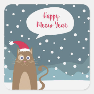 Christmas cat santa kitten holidays greetings square sticker