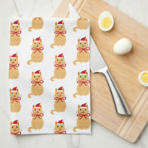 Christmas Cat Santa Painting  Tea Towel