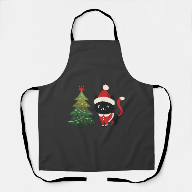 Christmas Cat Santa Tree Vector Apron (Front)