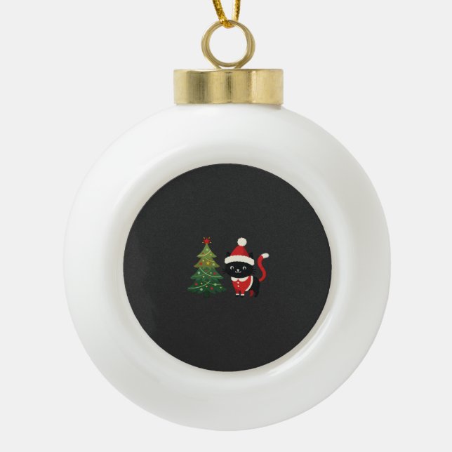 Christmas Cat Santa Tree Vector Ceramic Ball Christmas Ornament (Front)