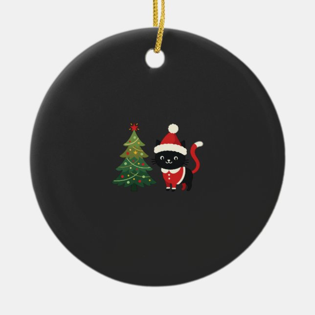 Christmas Cat Santa Tree Vector Ceramic Tree Decoration (Front)