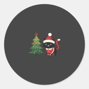 Christmas Cat Santa Tree Vector Classic Round Sticker