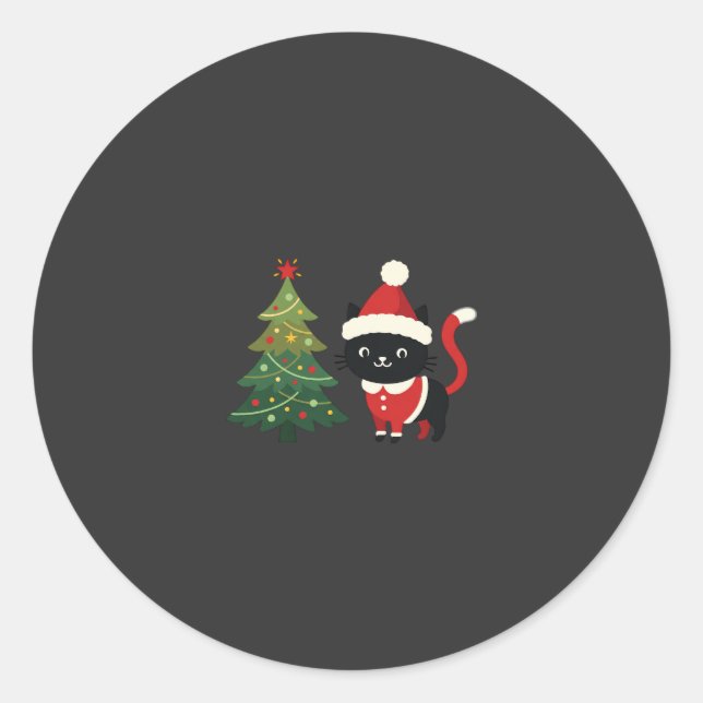 Christmas Cat Santa Tree Vector Classic Round Sticker (Front)