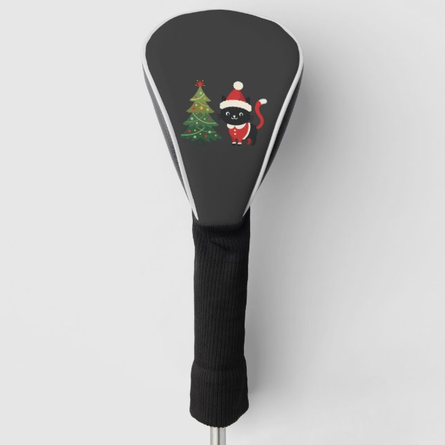 Christmas Cat Santa Tree Vector Golf Head Cover (Front)