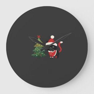 Christmas Cat Santa Tree Vector Large Clock