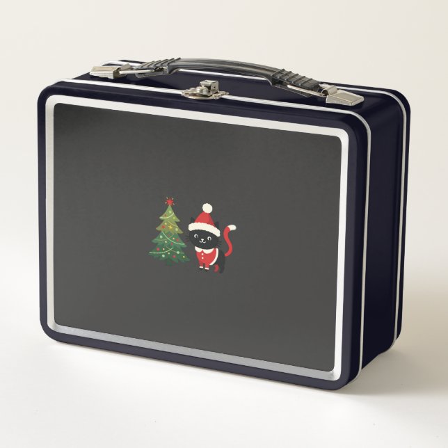 Christmas Cat Santa Tree Vector Metal Lunch Box (Front)
