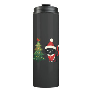 Christmas Cat Santa Tree Vector Thermal Tumbler