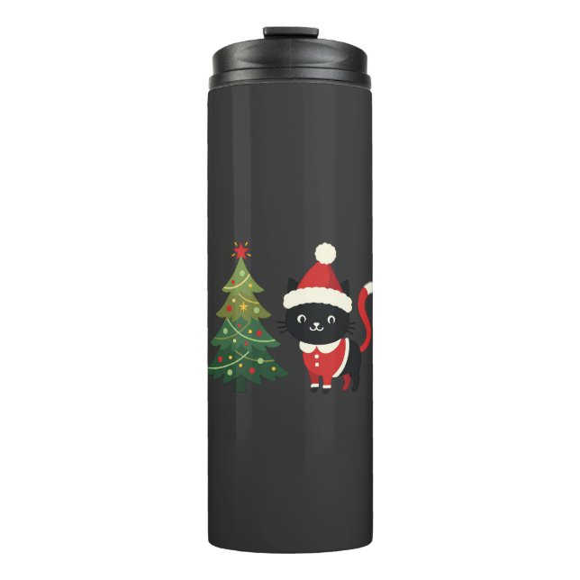 Christmas Cat Santa Tree Vector Thermal Tumbler (Front)
