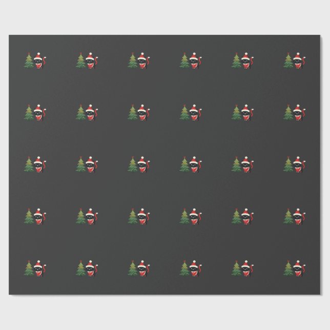 Christmas Cat Santa Tree Vector Wrapping Paper (Flat)