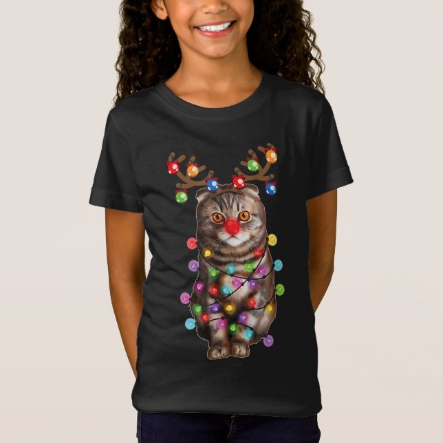 Christmas Cat, Scottish Fold, Cat Lover T-Shirt (Front)