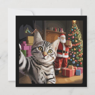 Christmas Cat Selfie with Santa Claus Cute Holiday Card
