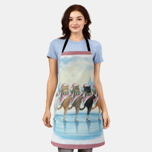 Christmas Cat Skaters Pink, Apron