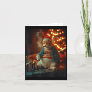 Christmas Cat Smoking Cigarette Meme Gen Z Card