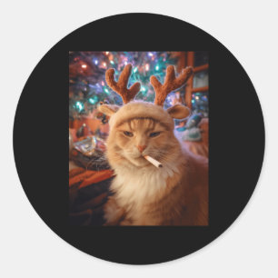 Christmas Cat Smoking Cigarette Meme Gen Z Comfort Classic Round Sticker