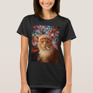 Christmas Cat Smoking Cigarette Meme Gen Z Comfort T-Shirt