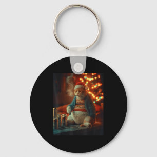 Christmas Cat Smoking Cigarette Meme Gen Z Key Ring