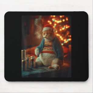 Christmas Cat Smoking Cigarette Meme Gen Z Mouse Pad