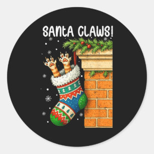 Christmas Cat Sock Santa Kitten Claw Cat Lover Xma Classic Round Sticker