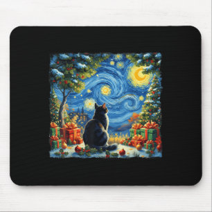 Christmas Cat Starry Night Van Gogh Santa Winter G Mouse Pad