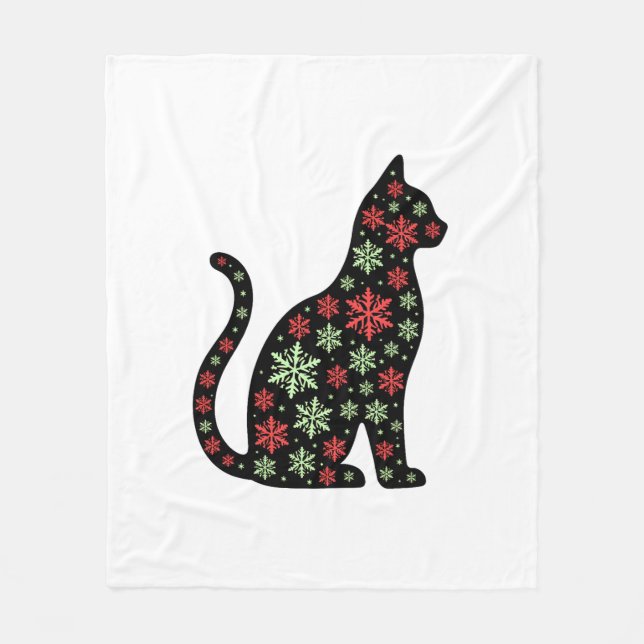 Christmas Cat T-Shirt Fleece Blanket (Front)