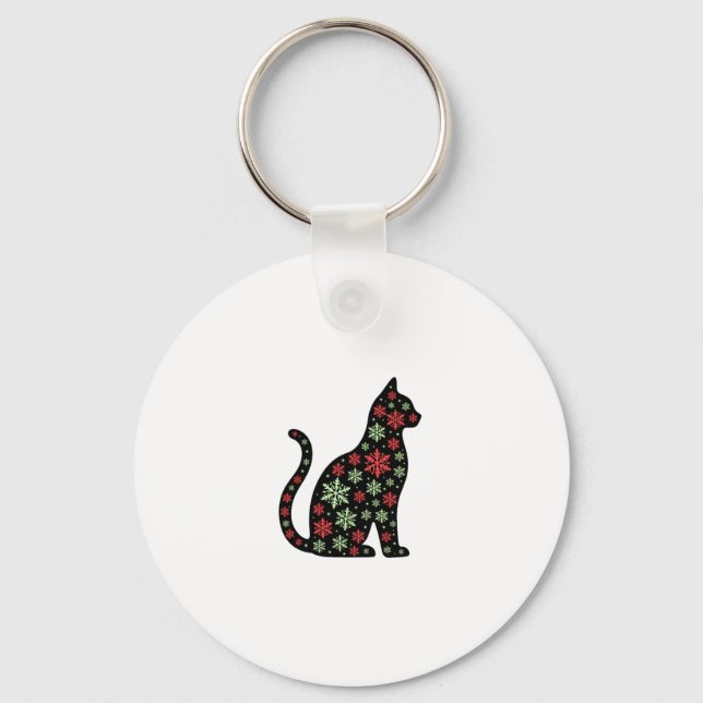 Christmas Cat T-Shirt Key Ring (Front)