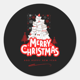 Christmas Cat Tee – Festive Kitty Holiday Art  Classic Round Sticker