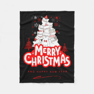 Christmas Cat Tee – Festive Kitty Holiday Art  Fleece Blanket