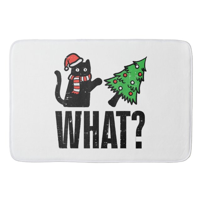 Christmas Cat Tipping Xmas Tree Funny Bath Mat (Front)