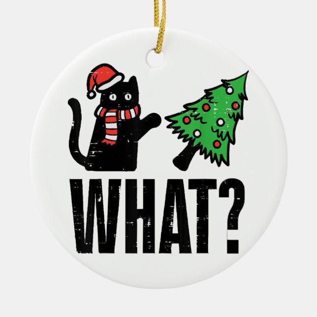 Christmas Cat Tipping Xmas Tree Funny Ceramic Tree Decoration (Front)