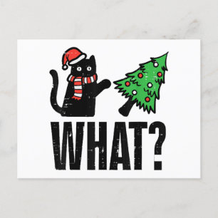 Christmas Cat Tipping Xmas Tree Funny Holiday Postcard