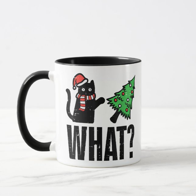 Christmas Cat Tipping Xmas Tree Funny Mug (Left)