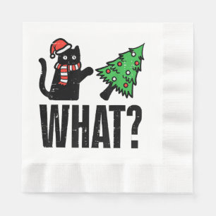 Christmas Cat Tipping Xmas Tree Funny Napkin