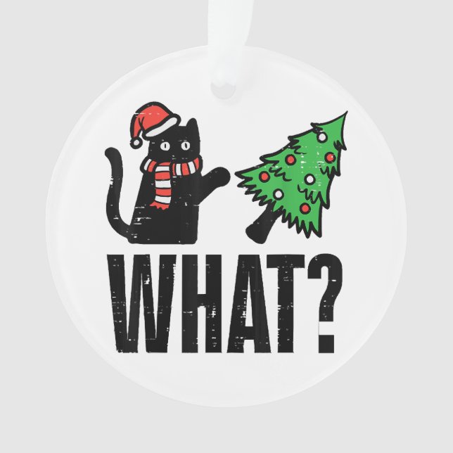 Christmas Cat Tipping Xmas Tree Funny Ornament (Front)