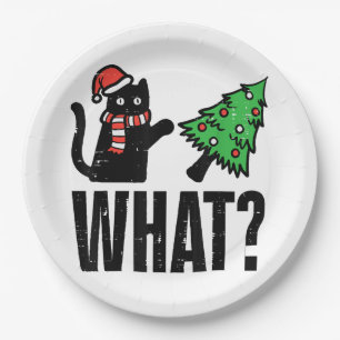 Christmas Cat Tipping Xmas Tree Funny Paper Plate