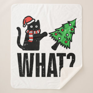 Christmas Cat Tipping Xmas Tree Funny Sherpa Blanket