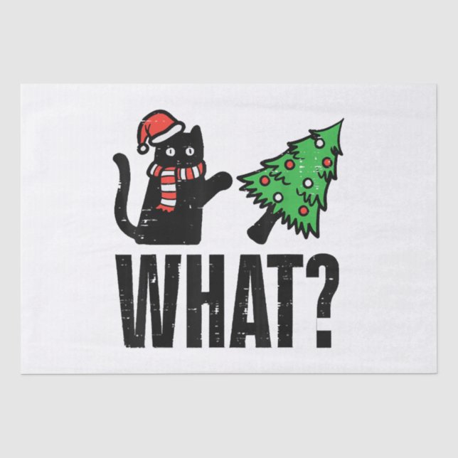 Christmas Cat Tipping Xmas Tree Funny Tissue Paper (Front)