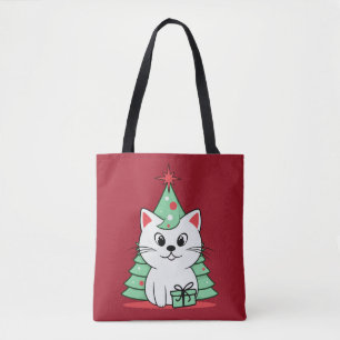 Christmas cat tote bag