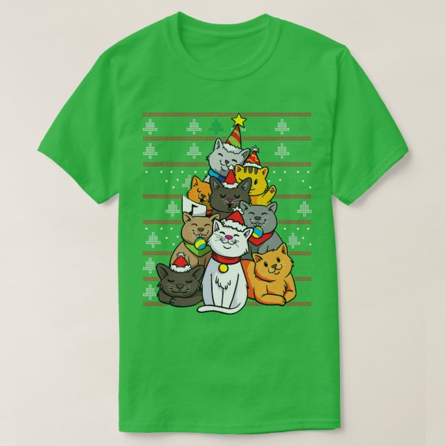 Christmas Cat Tree Cats Xmas Holiday Funny Cat Pre T-Shirt (Design Front)