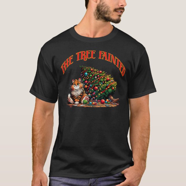 Christmas cat tree fainted down ornaments broken f T-Shirt (Front)