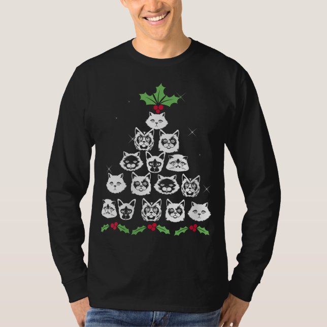 Christmas Cat Tree Funny Xmas Kitty Novelty T-Shirt (Front)