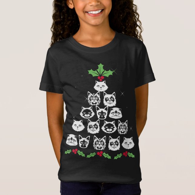 Christmas Cat Tree Funny Xmas Kitty Novelty T-Shirt (Front)