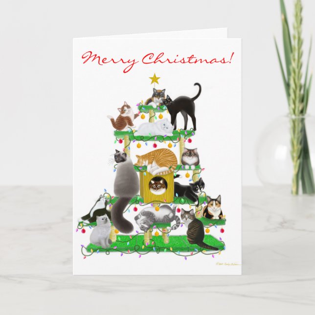 Christmas Cat Tree Greeting Card (Front)
