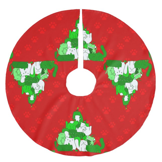 christmas cat tree paw print brushed polyester tree skirt (Front)