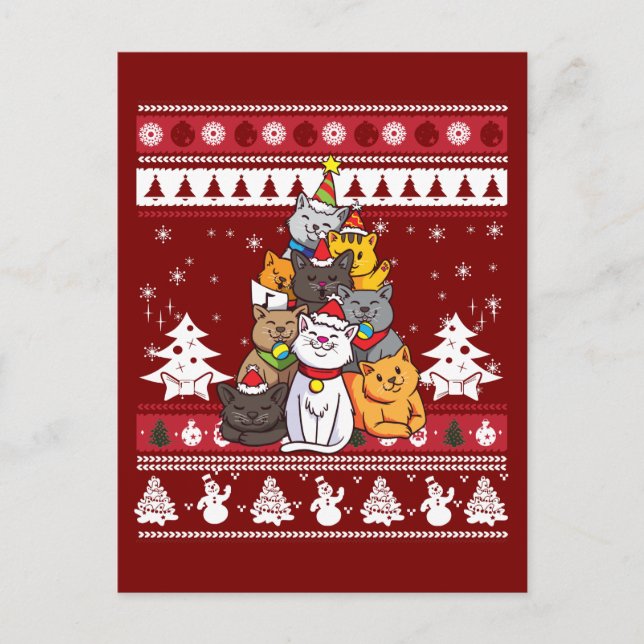 Christmas Cat Tree Postcard (Front)