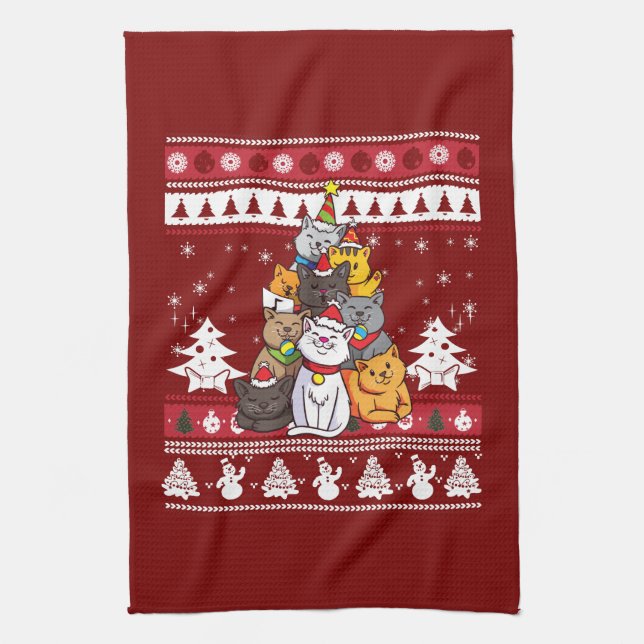 Christmas Cat Tree Tea Towel (Vertical)