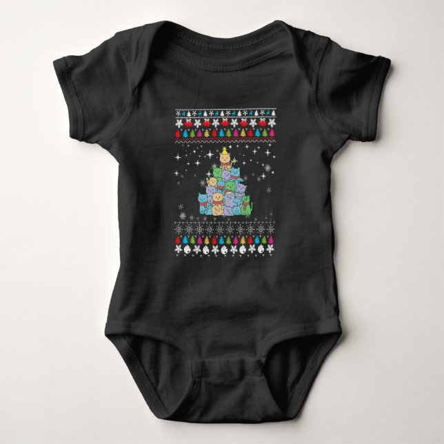 Christmas Cat Tree Ugly Christmas Baby Bodysuit (Front)