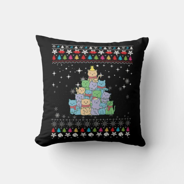 Christmas Cat Tree Ugly Christmas Cushion (Front)