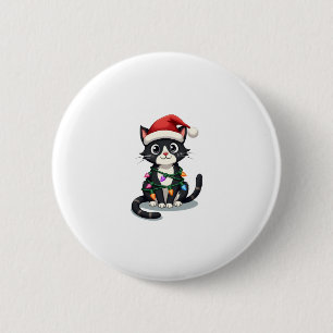 Christmas Cat Tuxedo black cat xmas lights kitty c 6 Cm Round Badge