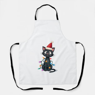 Christmas Cat Tuxedo black cat xmas lights kitty c Apron